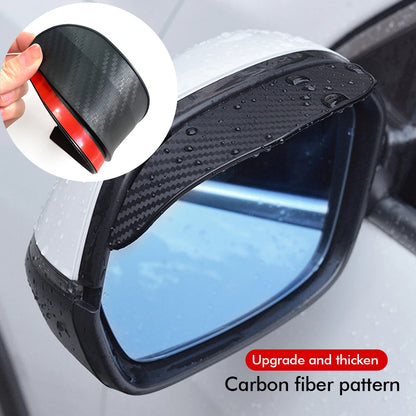 Pair Of Carbon Fiber Texture Rain Eyebrow Visors For Car Side Mirrors – PVC Rubber, Black, Universal Fit